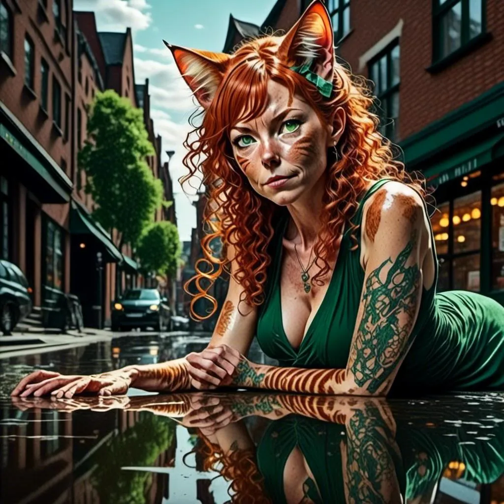 Prompt: <mymodel> drawing colored pencil style, mature woman, dancing city street on a puddle, detailed anatomy, reclining, back arched, lips slightly parted, wearing a tunic, detailed anatomy, natural lighting, highres, intense gaze, detailed eyes, professional
