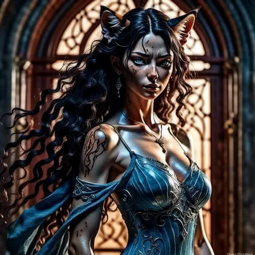 Prompt: <mymodel> Realistic 45 year old greek woman, detailed long black hair, detailed blue eyes, detailed skin texture, full body view, delicate, diffused lighting, beautiful, artistic, detailed, fantasy style Celtic background, long hair, detailed eyes, full-body pose dancing, elegant, ethereal, soft lighting
