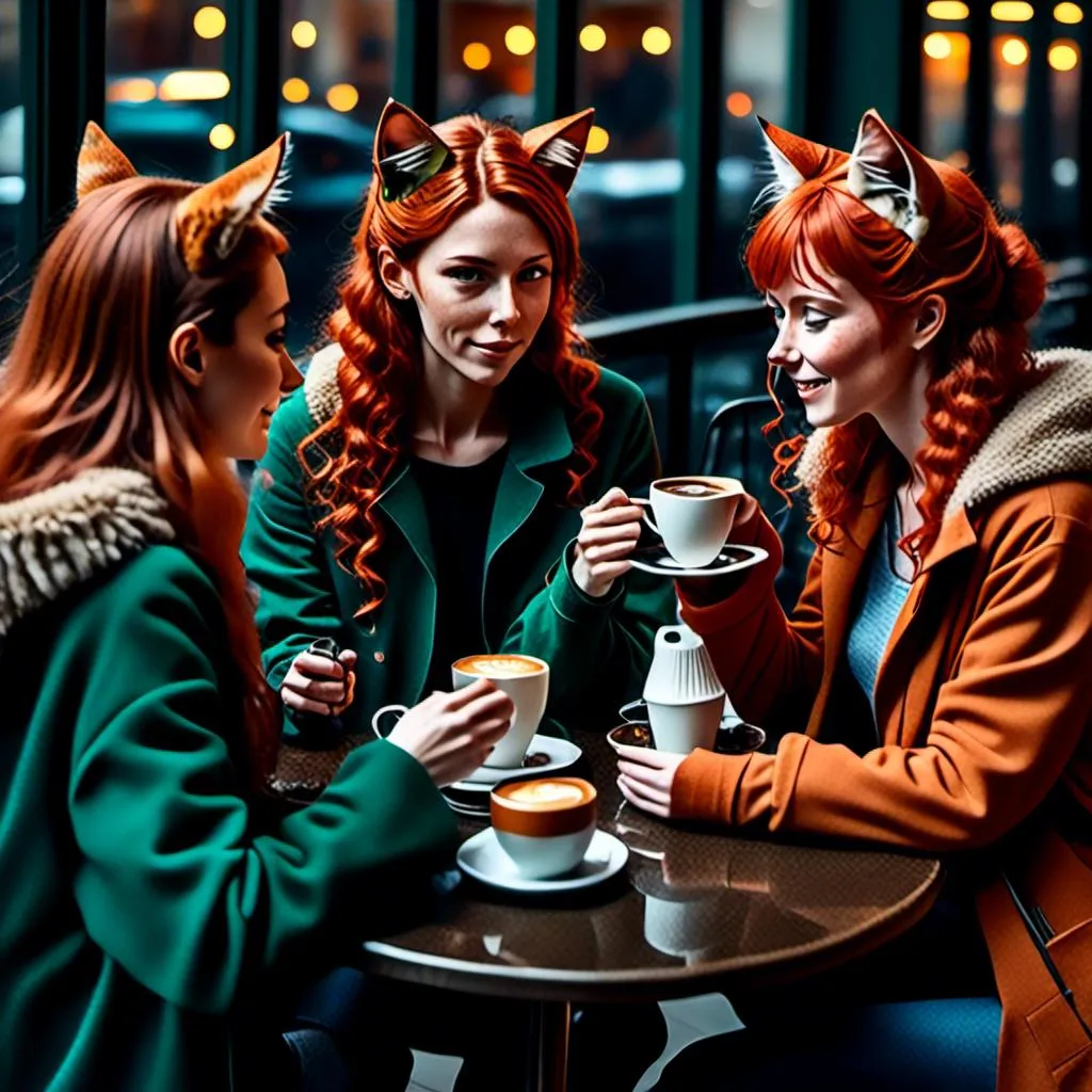 Prompt: <mymodel> 3 women having coffee in Paris on a city street with friends, detailed human facial anatomy, detailed background, natural lighting, highres, professional
