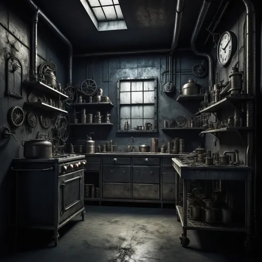 Prompt: background, high contrast shadows, ultra-detailed, masterful craftsmanship, surreal elements blended with industrial aesthetics, dark and whimsical.