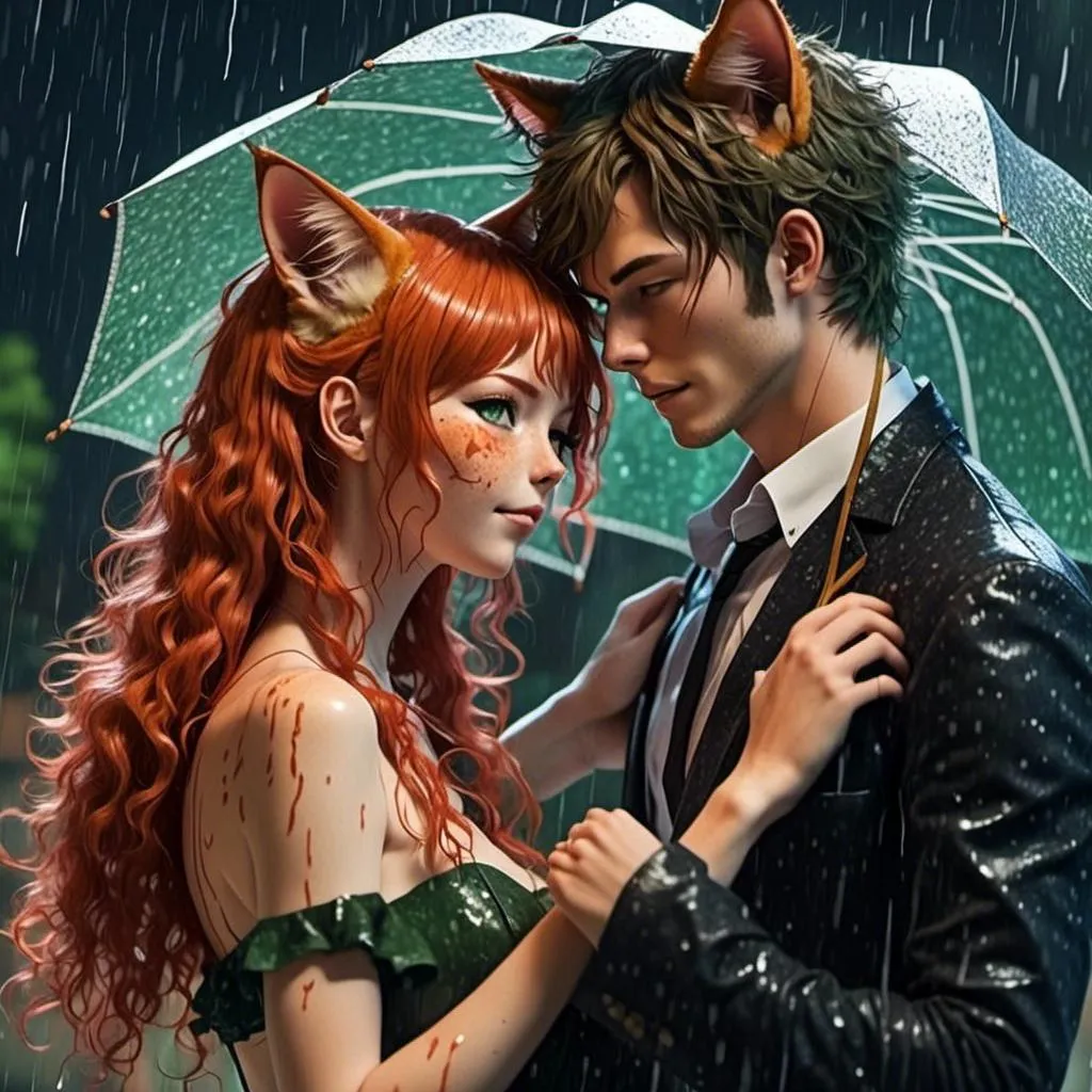 Prompt: <mymodel>4 couples dancing in the rain, detailed skin texture, cat ears matching hair color, detailed eyes, professional, highres