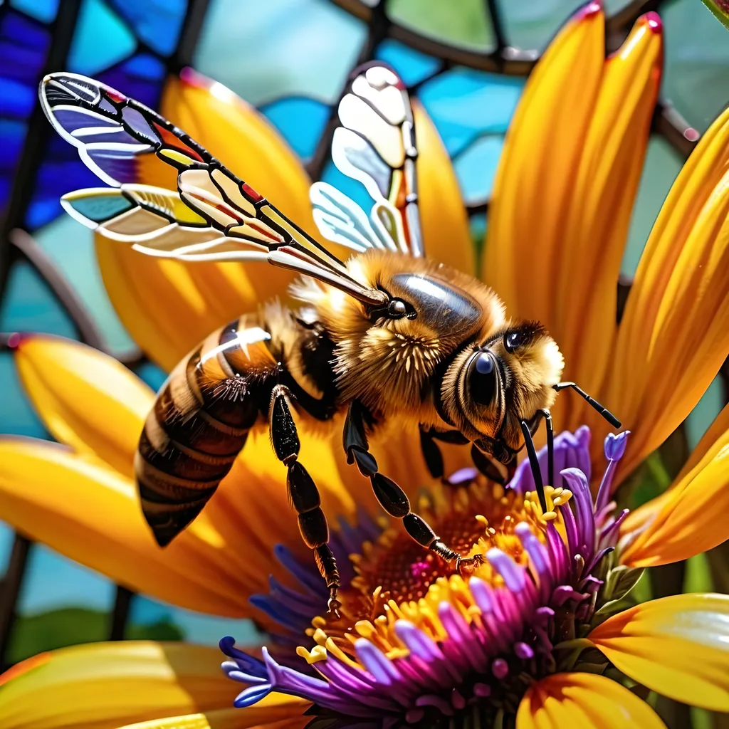 Prompt: (Close up Honey bee sipping nectar on a flower all six legs visible),  intricate wing details, nature, summer vibes, high-definition, ultra-detailed,  crisp focus, 4K.