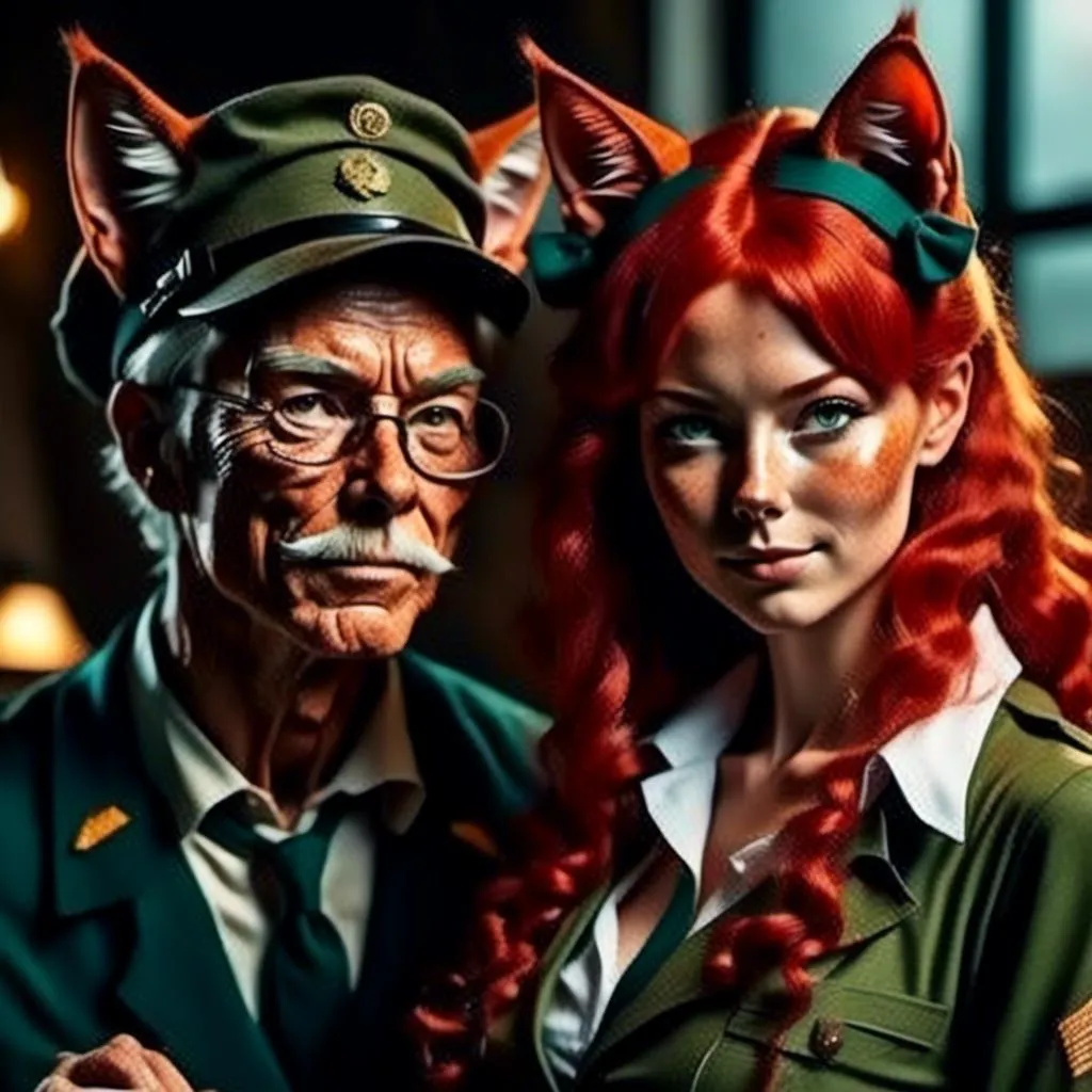 Prompt: <mymodel>Faded colors Old WWII Style Commercial smoking with with friends, detailed human facial anatomy, Cat ears Match Hair Color,  detailed background, natural lighting, highres, professional
