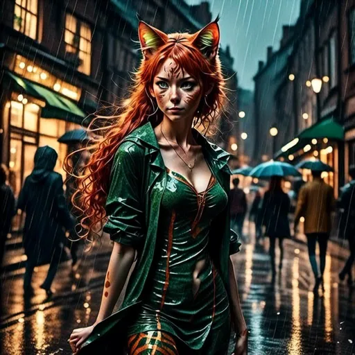 Prompt: <mymodel> dancing on a city street in the rain with friends, detailed anatomy, wearing a tunic, detailed, natural lighting, highres, professional
