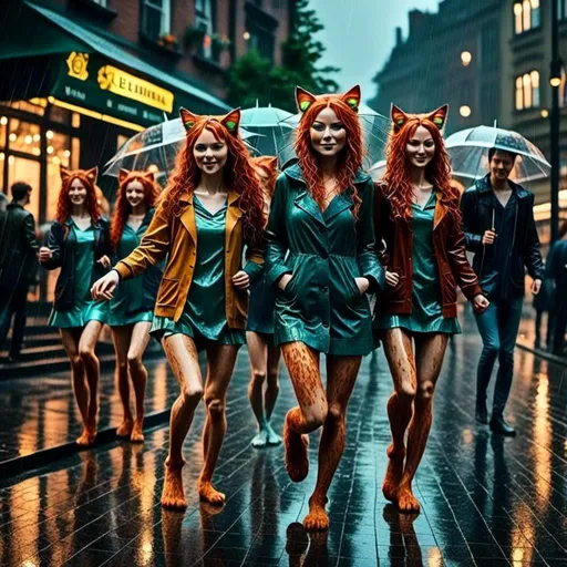 Prompt: <mymodel> women dancing on a city street in the rain with friends, detailed human facial anatomy, detailed background, natural lighting, highres, professional
