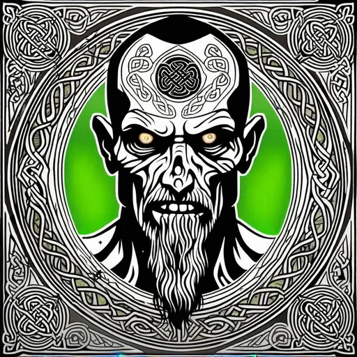 Prompt: 50 Year old Celtic Zombie with delicate , detailed Celtic Background