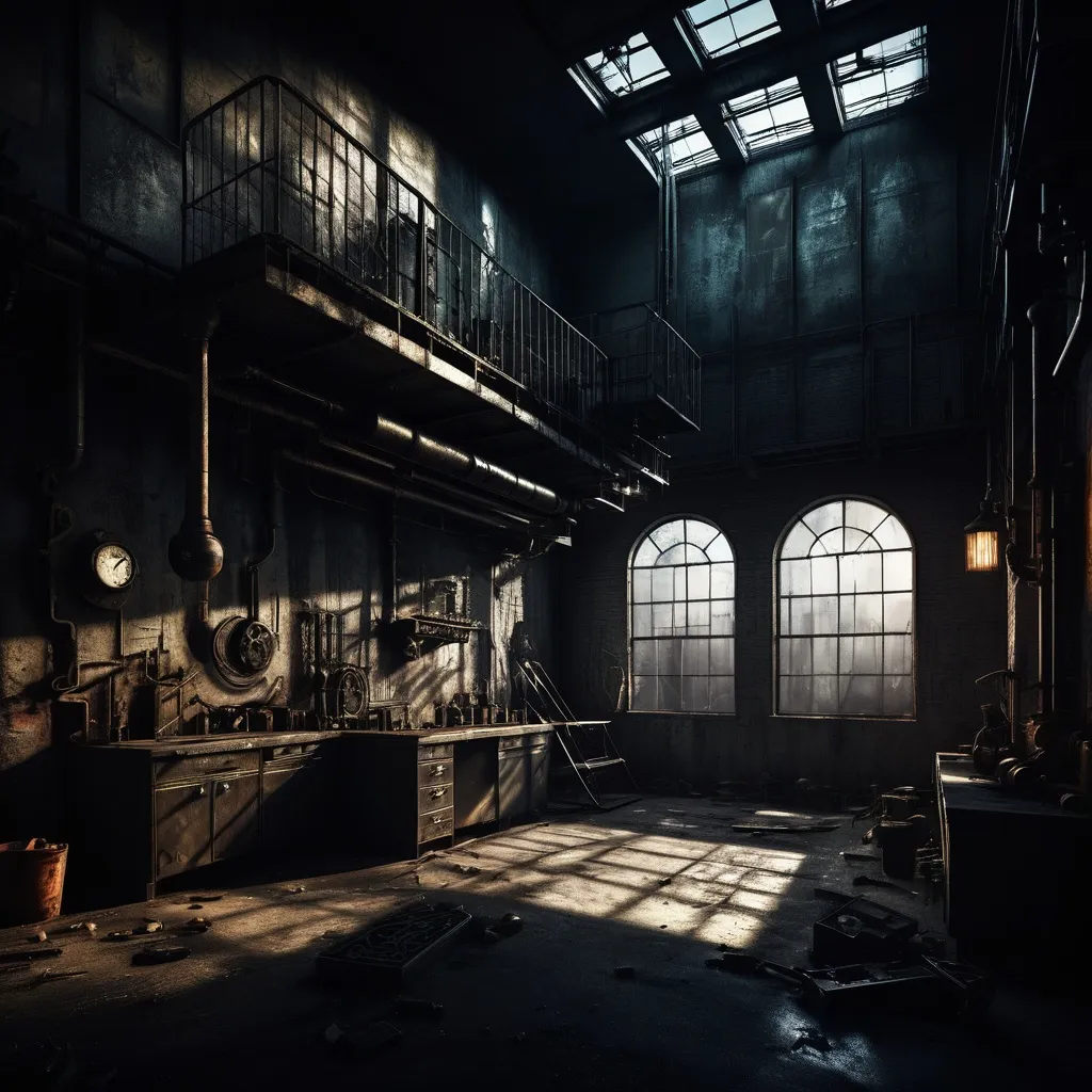 Prompt: background, high contrast shadows, ultra-detailed, masterful craftsmanship, surreal elements blended with industrial aesthetics, dark and whimsical.