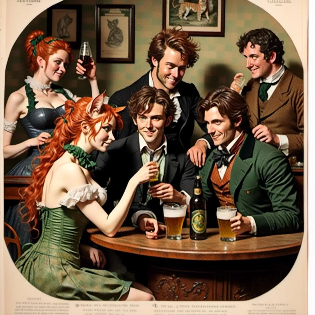 Prompt: <mymodel>1860's beer Advertisement, friends at a bar, lithotype