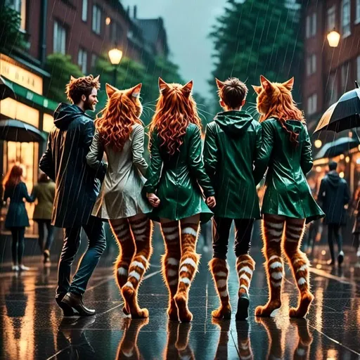 Prompt: <mymodel> dancing on a city street in the rain with friends, detailed anatomy, wearing a tunic, detailed, natural lighting, highres, professional
