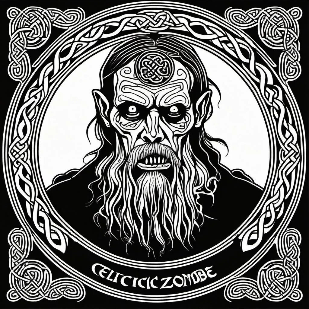 Prompt: 40 year old Celtic Zombie with delicate , detailed Celtic Background