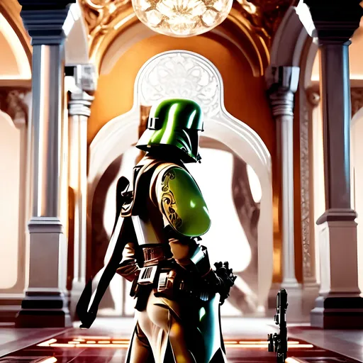 Prompt: (baroque style), (warm color scheme), dynamic composition, outlaw characters from Star Wars, unique and rebellious poses, intricate detailing, dramatic lighting, ornate backgrounds, high-quality and ultra-detailed, cinematic atmosphere, engaging expressions, lush textures, blending classic baroque elements with futuristic sci-fi aesthetics.