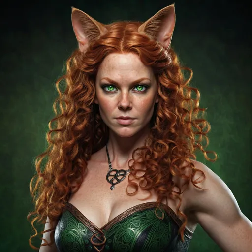 Prompt: Realistic, 40 year old full figured Celtic woman women with cat ears and tail, full long red curly hair, various poses, intense gaze, detailed anatomy, detailed green eyes, realistic skin texture, very low light, detailed hair, professional, highres, detailed, intense, green eyes, cat ears, cat tail, 40 year old full figured Celtic woman, realistic, detailed anatomy, various poses, panting, skin texture, low light, Pen and ink Drawing, professional, realism, detailed hair