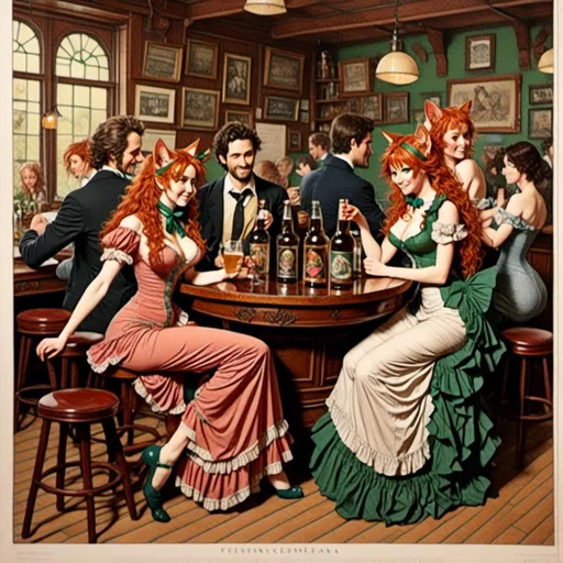 Prompt: <mymodel>1860's beer Advertisement, friends at a bar, lithotype