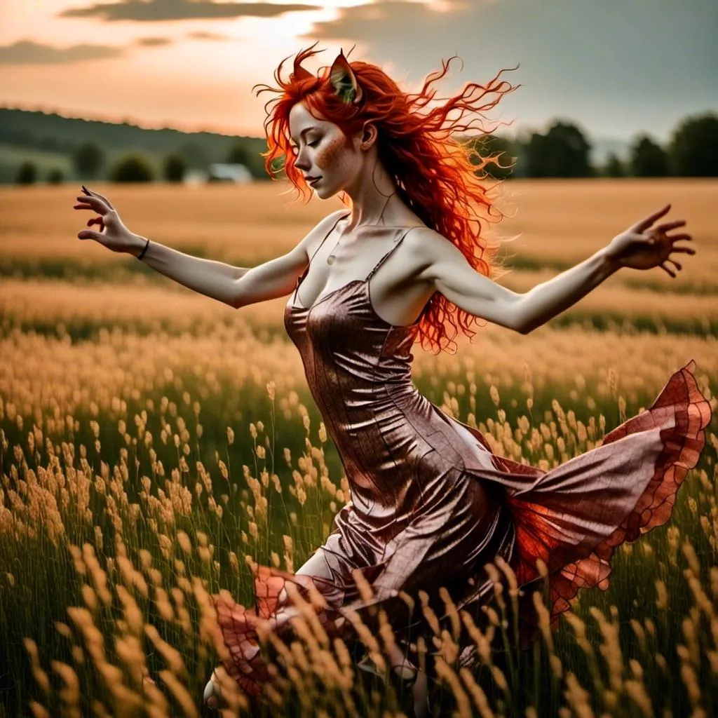 Prompt: <mymodel> young woman dancing in field
