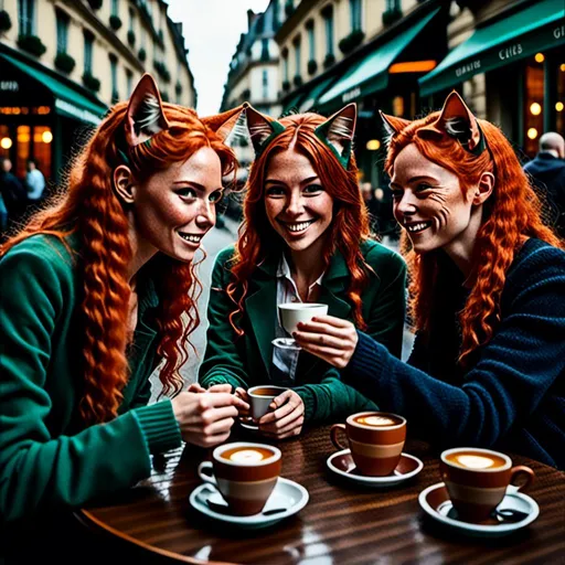 Prompt: <mymodel> 3 women having coffee in Paris on a city street with friends, detailed human facial anatomy, detailed background, natural lighting, highres, professional

