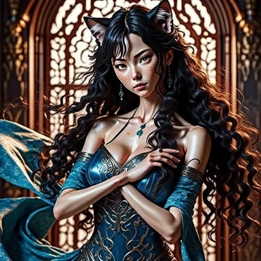 Prompt: <mymodel> Realistic 45 year old Korean woman, detailed long black hair, detailed blue eyes, detailed skin texture, full body view, delicate, diffused lighting, beautiful, artistic, detailed, fantasy style Celtic background, long hair, detailed eyes, full-body pose dancing, elegant, ethereal, soft lighting
