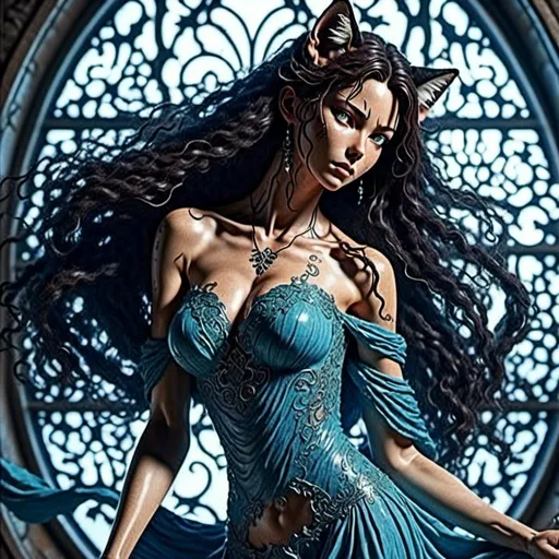 Prompt: <mymodel> Realistic 45 year old greek woman, detailed long black hair, detailed blue eyes, detailed skin texture, full body view, delicate, diffused lighting, beautiful, artistic, detailed, fantasy style Celtic background, long hair, detailed eyes, full-body pose dancing, elegant, ethereal, soft lighting
