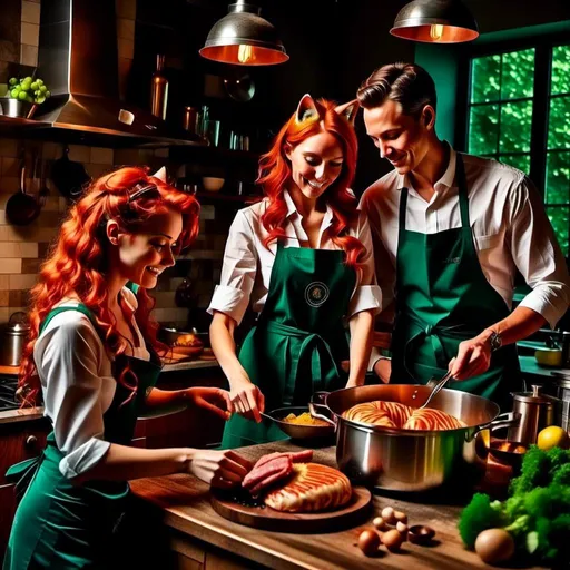 Prompt: <mymodel> Old 40's Style Commercial cooking with with friends, detailed human facial anatomy, detailed background, natural lighting, highres, professional
