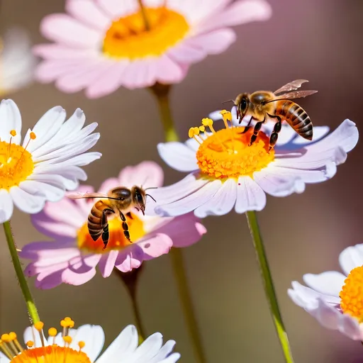 Prompt: Honey Bees Walking on flowers
