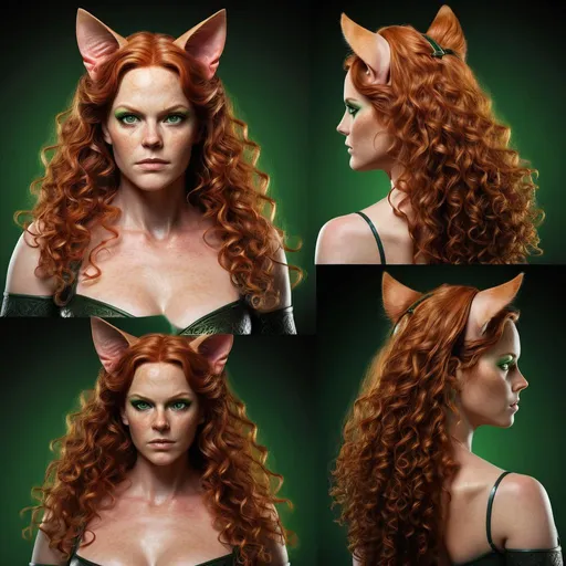 Prompt: Realistic, 40 year old full figured Celtic woman women with cat ears and tail, full long red curly hair, various poses, intense gaze, detailed anatomy, detailed green eyes, realistic skin texture, very low light, detailed hair, professional, highres, detailed, intense, green eyes, cat ears, cat tail, 40 year old full figured Celtic woman, realistic, detailed anatomy, various poses, panting, skin texture, low light, Pen and ink Drawing, professional, realism, detailed hair