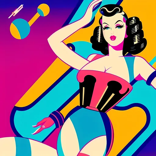 Prompt: futuristic-retro futurism style, (1940s pin-up women), vibrant warm color scheme, soft luminous lighting, nostalgic ambiance, elegant poses with playful expressions, vintage accessories, stylish hairdos, dreamy background blending futuristic elements with retro design, high detail and sharp focus, cinematic depth, the celebration of beauty throughout eras.