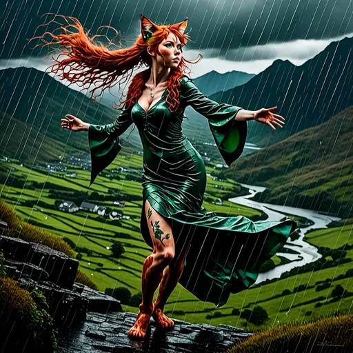 Prompt: <mymodel> highly detailed young woman dancing in the Scottish highlands during a rain storm
 
