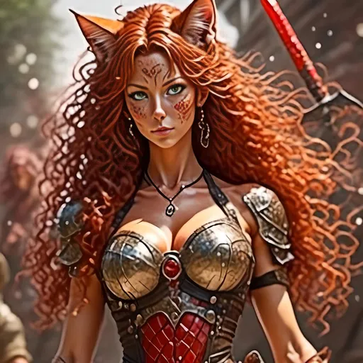 Prompt: <mymodel> (realism style), a Large well muscled battle scared warrior lady with a shield and a Battle Axe, covered in red jelly, softly lit, (high depth), ultra-detailed, harmonious composition appealing to the senses.