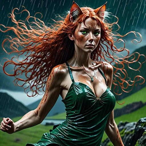 Prompt: <mymodel> highly detailed young woman dancing in the Scottish highlands during a rain storm
 
