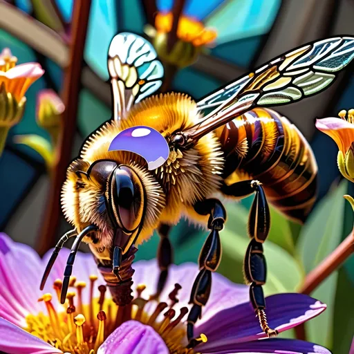 Prompt: (Close up Honey bee sipping nectar on a flower all six legs visible),  intricate wing details, nature, summer vibes, high-definition, ultra-detailed,  crisp focus, 4K.