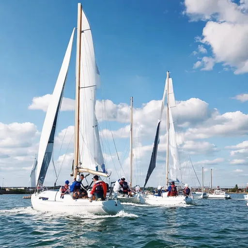 Prompt: Rostock, Sport und Action im Team, Wasser und Hafen, Segeln, photorealistisch