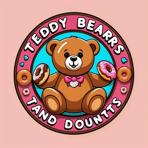 Prompt: A logo saying TEDDY BEARS! and it has bears and donuts around it!