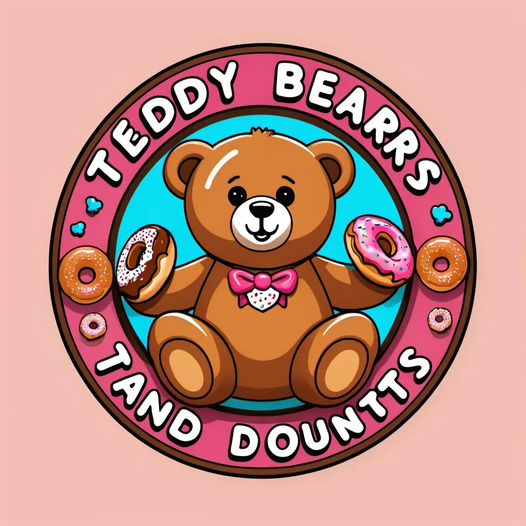 Prompt: A logo saying TEDDY BEARS! and it has bears and donuts around it!