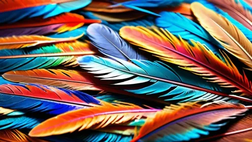 Prompt: Colorful bird feathers look like natural, vibrant and iridescent, high quality, detailed, 