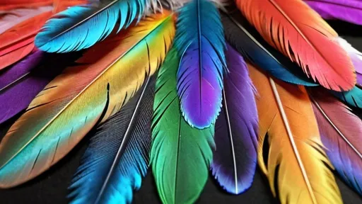 Prompt: Colorful bird feathers real, vibrant and iridescent, high quality, detailed, 