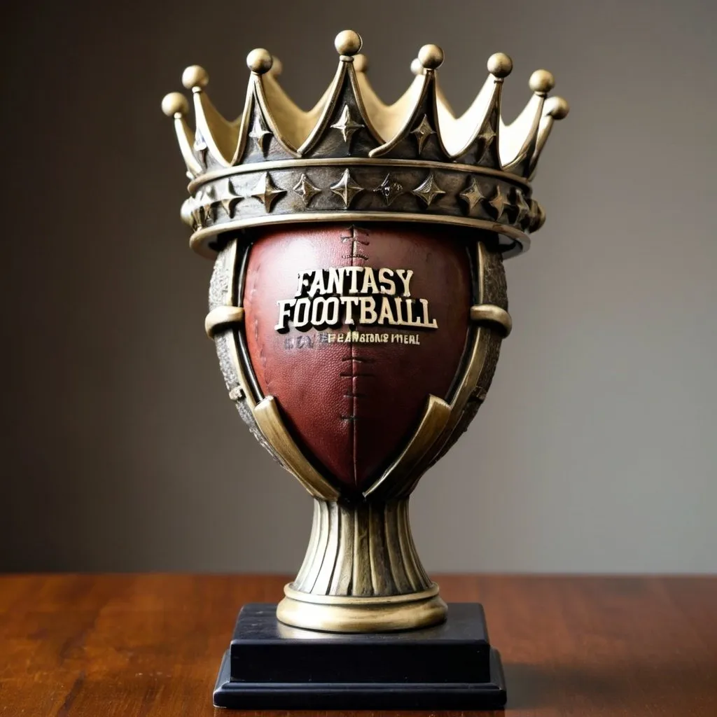 Prompt: A fantasy football trophy with a crown


