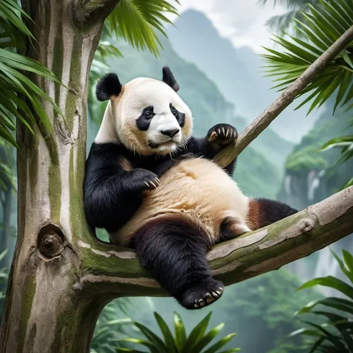 Prompt: relaxing Panda on a tree tropical vacation prompts