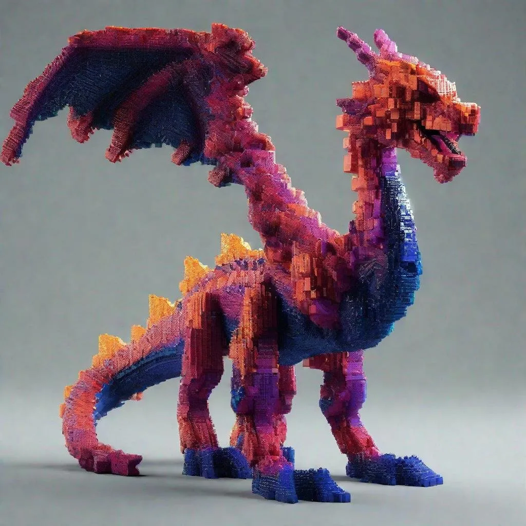 Prompt: voxel 3d render, blocks, galaxy dragon