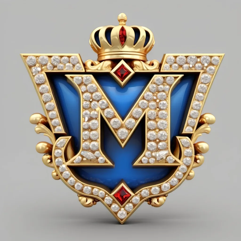 Prompt: M LOGO Royal match golden style Studded with Shiny gemstones  3d effect