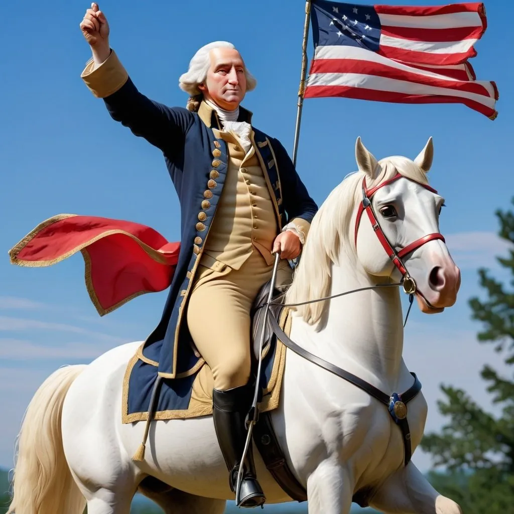 Prompt: George Washington with a flag on a horse