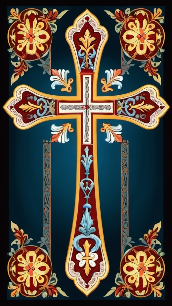 Prompt: A Christian cross design inspired by Orthodox church art