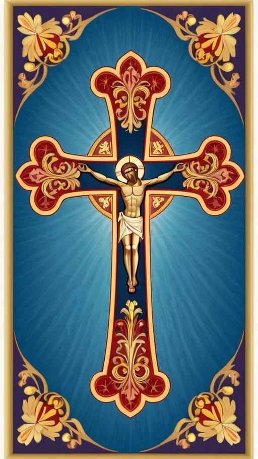 Prompt: A Christian cross design inspired by Orthodox church art