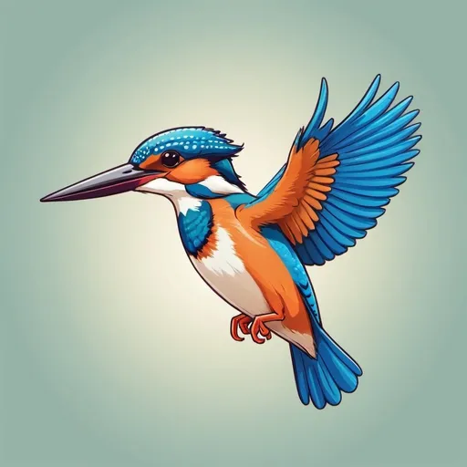 Prompt: A cute cartoon kingfisher in flight