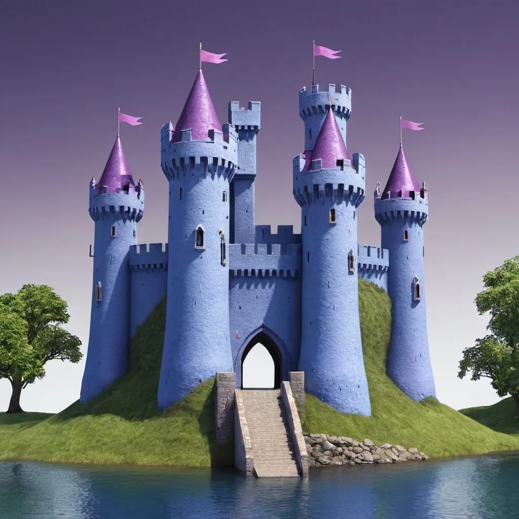 Prompt: Two ways to two different castles, one blue one violet