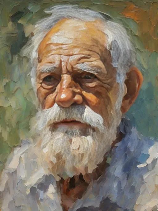 Prompt: Portrait of an old man, very thick Impasto, impressionism