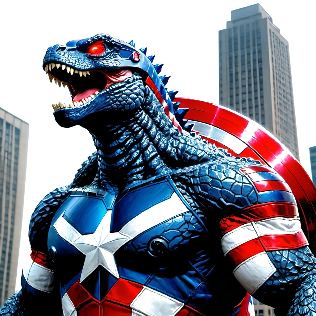 Prompt: Godzilla as captain America 