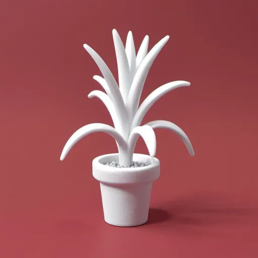 Prompt: 3d printed white toy plant on red background