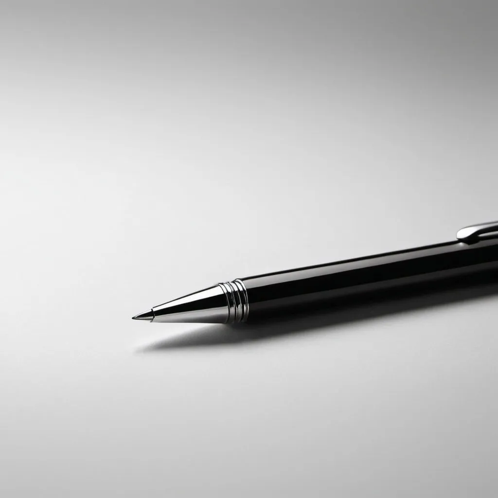 Prompt: Black and white photograph, modern minimalist design, professional, high resolution, crisp details, monochrome, sleek and clean lines, atmospheric lighting, high quality, artistic, simple yet impactful, minimalistic, sophisticated, professional ambiance showing pen and paper