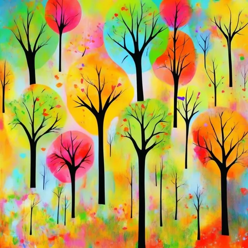 Prompt: Nature, trees, connection, Hope, love and joy. Bright colours