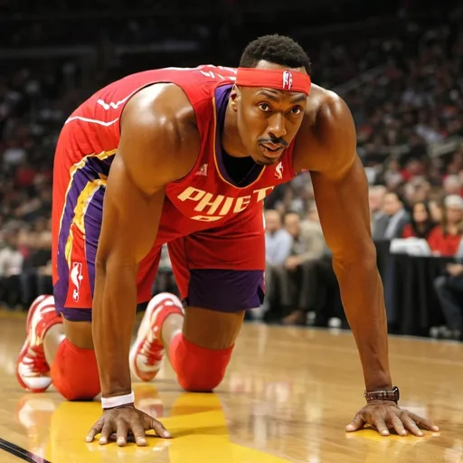 Prompt: Dwight Howard on all fours looking fruity