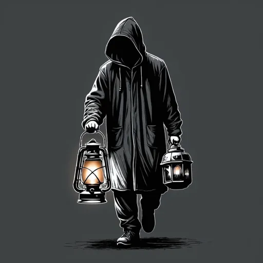 Prompt: a hooded man carrying a lantern drawing as vector art 


